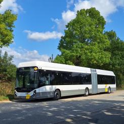 Ivecos ledbuss med eldrift. Med det ökande antalet elbussar och de omfattande investeringarna befäster Flandern sin position som en föregångare i Europas gröna omställning inom kollektivtrafik. Foto: Iveco