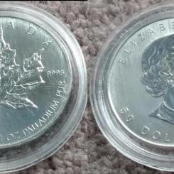 Högvärdiga mynt av palladium. Foto: Wikimedia Commons Lic. Kredit: Snd3054