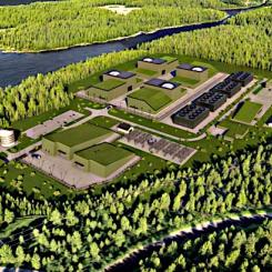 Visualisering av ett SMR-kraftverk i Grenland (Bild: Halden Kjernekraft Och Afry)