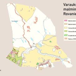 Totalt fyra företag: Latitude 66 Cobalt, Firefox Gold, Mawson och Suhanko Arctic Platinium har under senaste åren letat efter malm i berggrunden i Rovaniemi. Bilden visar området. Karta: Kaivosrekisterin
karttapalvelu