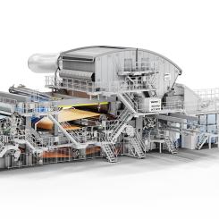 Den nya maskinen, TM 5, kommer att ha en bredd på 5,6 meter och en konstruktionshastighet på 2 200 meter per minut, vilket ger en kapacitet på 70 000 ton tissue-produkter.  Bild: Valmet