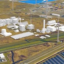 Datorgenererad illustration av den planerade anläggningen H2M Eemshaven. Foto: Equinor.