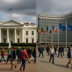 Trump har gjort tydligt att han ser EU:s digitala regelverk som ett hot mot amerikansk ekonomi. Bryssel å sin sida betraktar regleringen som en central del av sin digitala suveränitet. Konflikten riskerar därför att fördjupa de redan spända handelsrelationerna mellan parterna. Bild: AI-genererad bild. Ej ett fotografi.
Upphovsrätt © Conventus– AI-genererat innehåll.